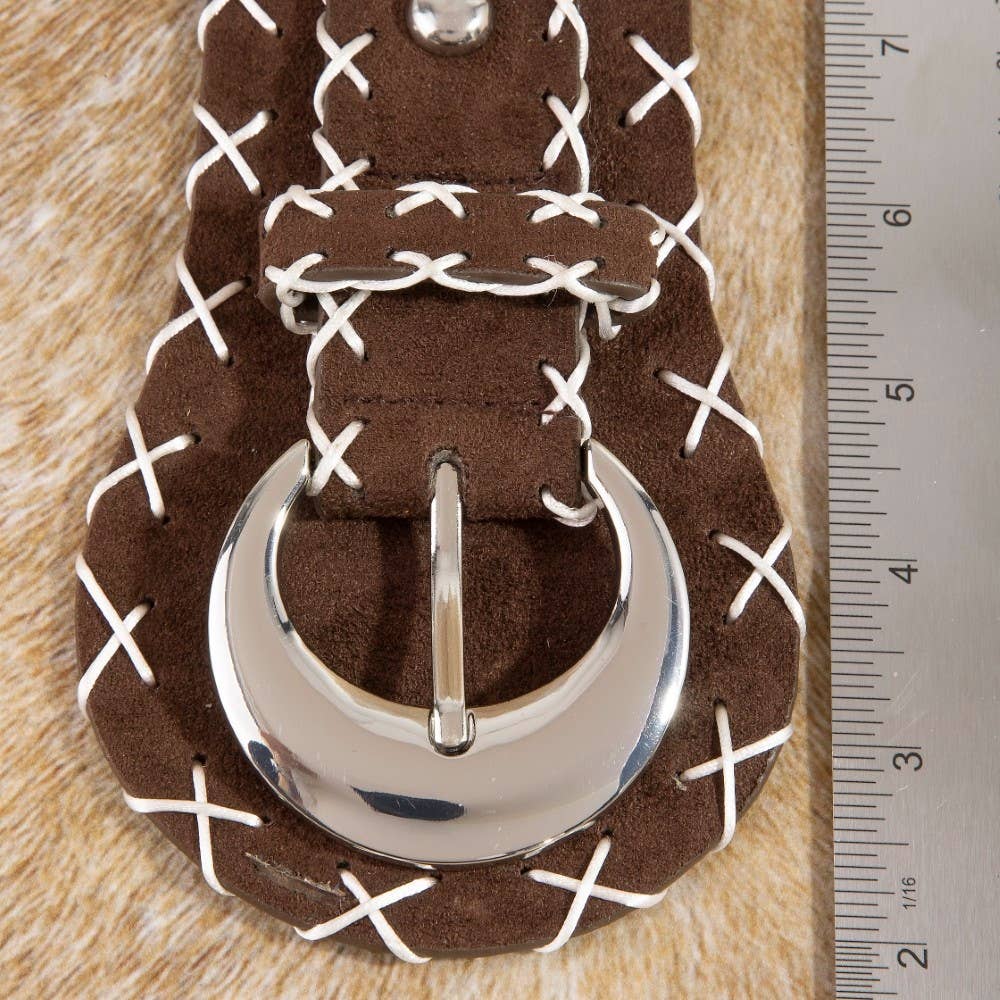 Cross Stitch Trim Vegan Leather Belt