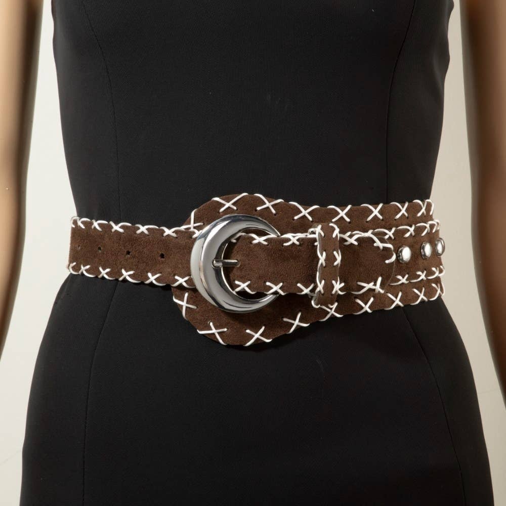 Cross Stitch Trim Vegan Leather Belt