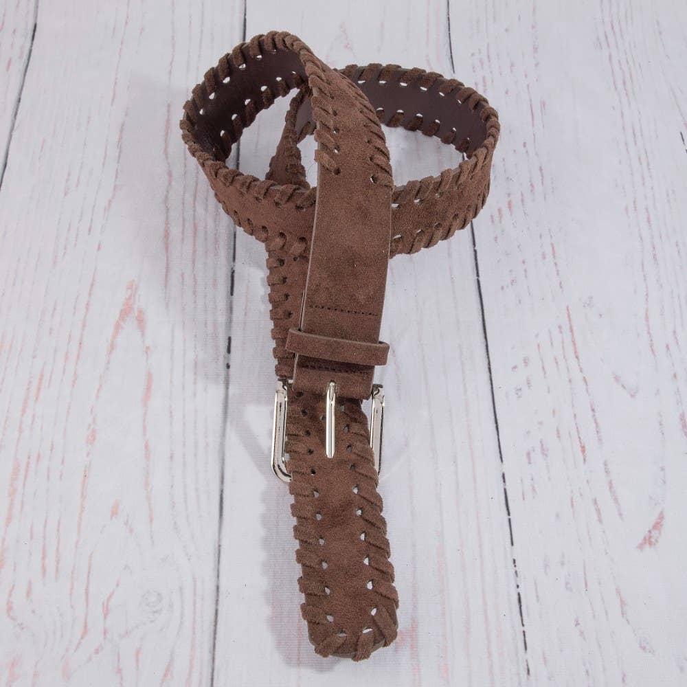 Wide Vegan Leather Whipstitch Edge Belt