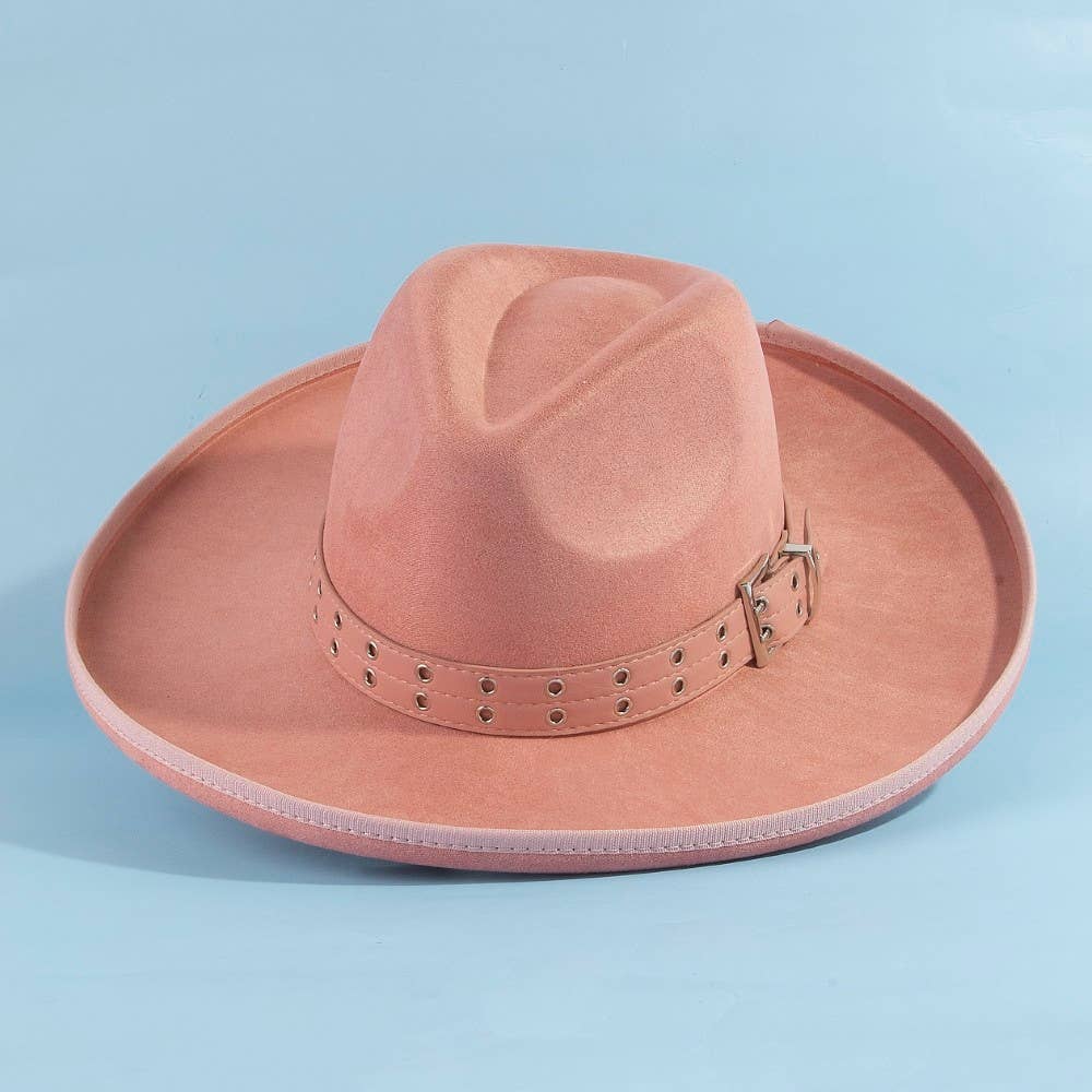 Grommet Belt Faux Suede Fedora Hat