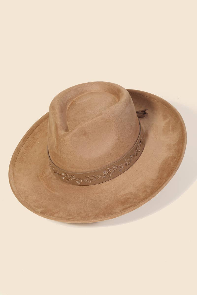 Embroidered Flower Strap Fedora Hat