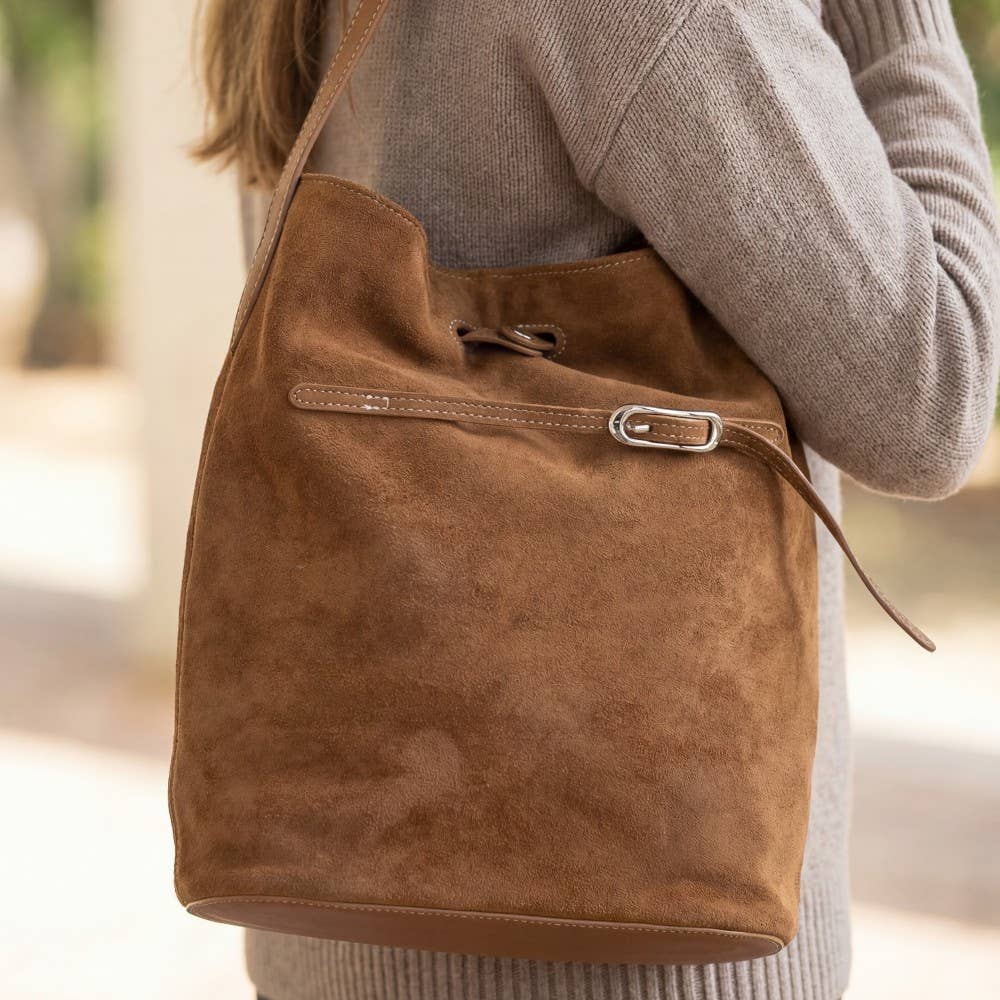 Belt Closure Vegan Leather Bucket Bag