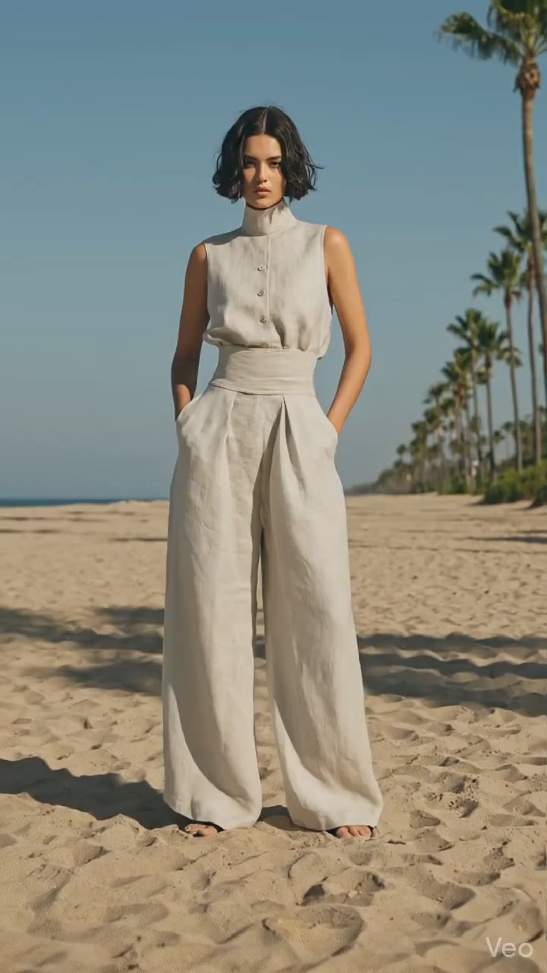 Turtleneck Sleeveless Top and Pants Set